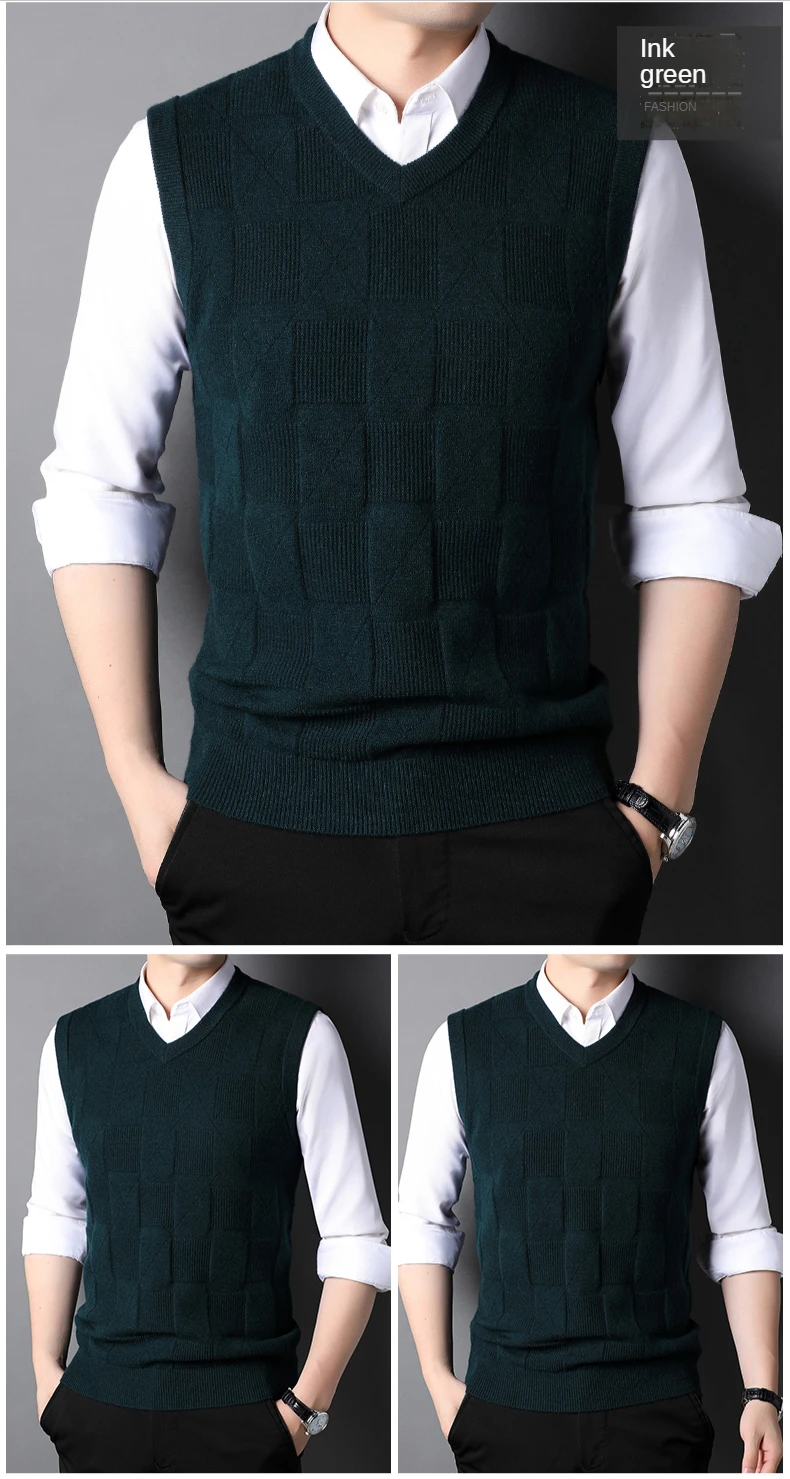 Top Grade New Fashion Brand Knit Pullover Sleeveless Sweater Vest Men V-Neck Sleeveless Preppy Trendy Casual Mens Clothes 2022