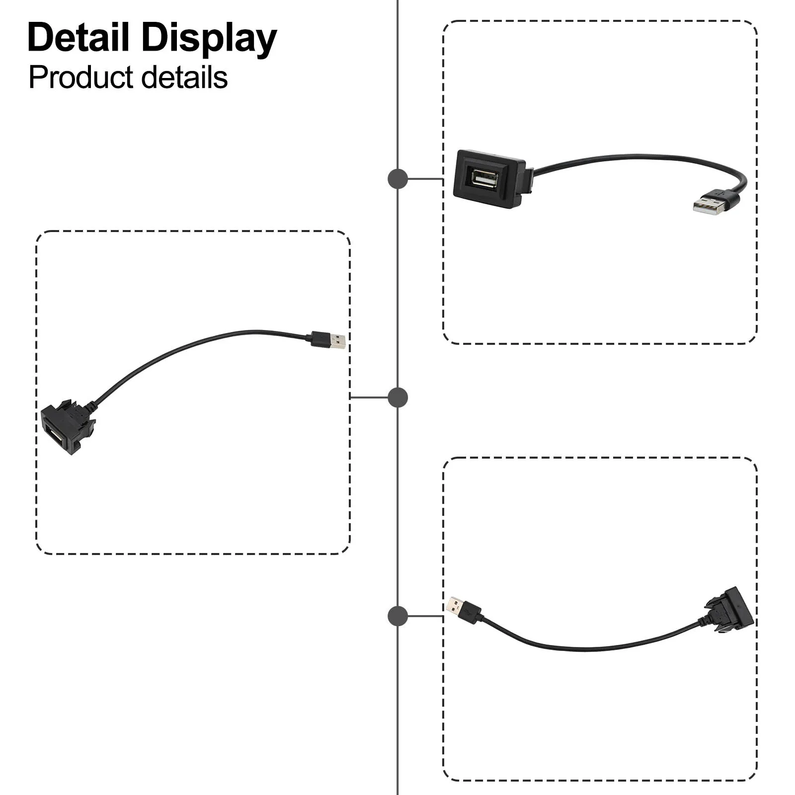 도요타 짧은 대시보드용, 힐룩스, 프라도, 랜드크루저용 차량 대시보드 매립형 USB 2.0 패널 연장 케이블 어댑터