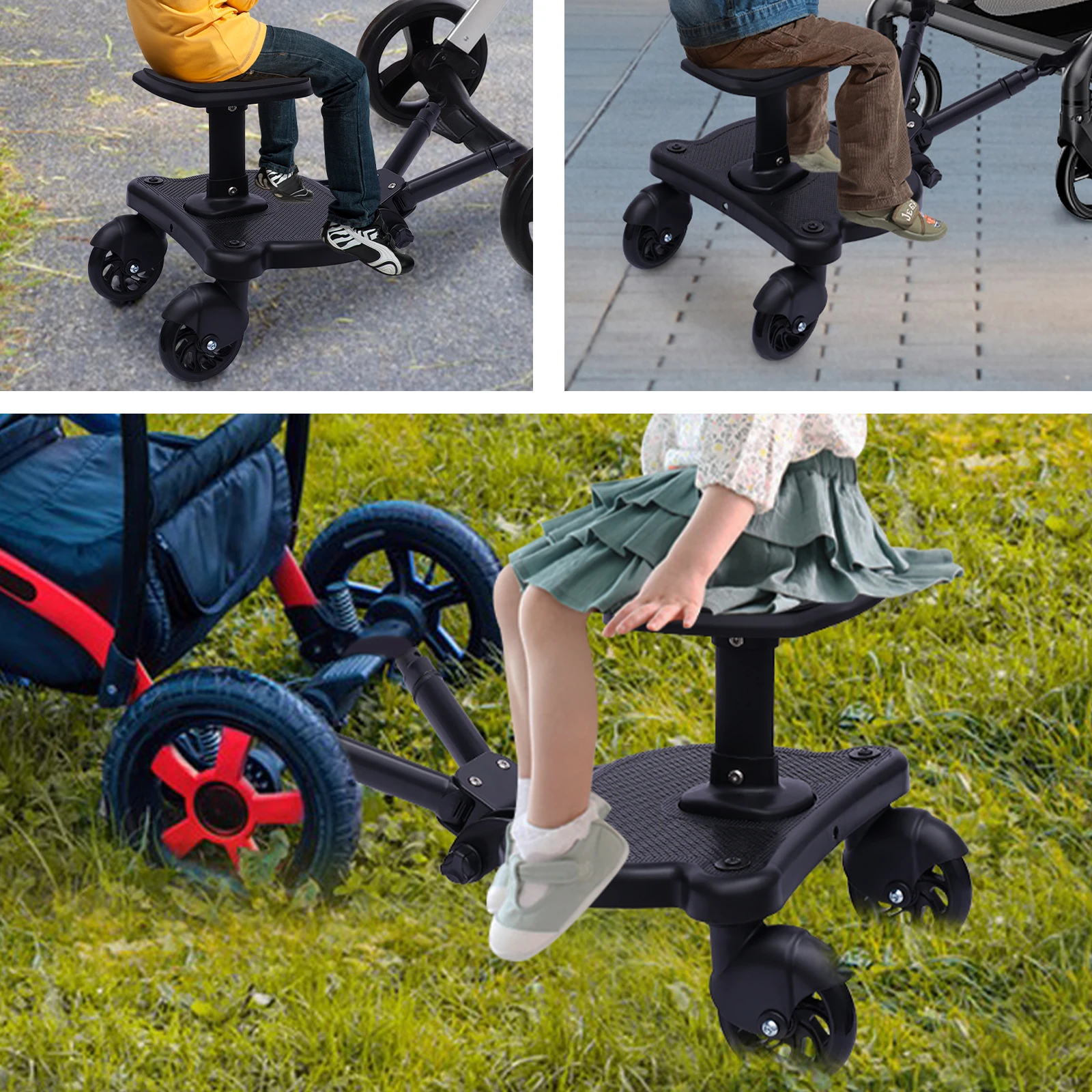 Baby Stroller Board Universal Stroller Board 2 in 1 Ride Buggy Wheeled Seat Pedal Detachable Seat