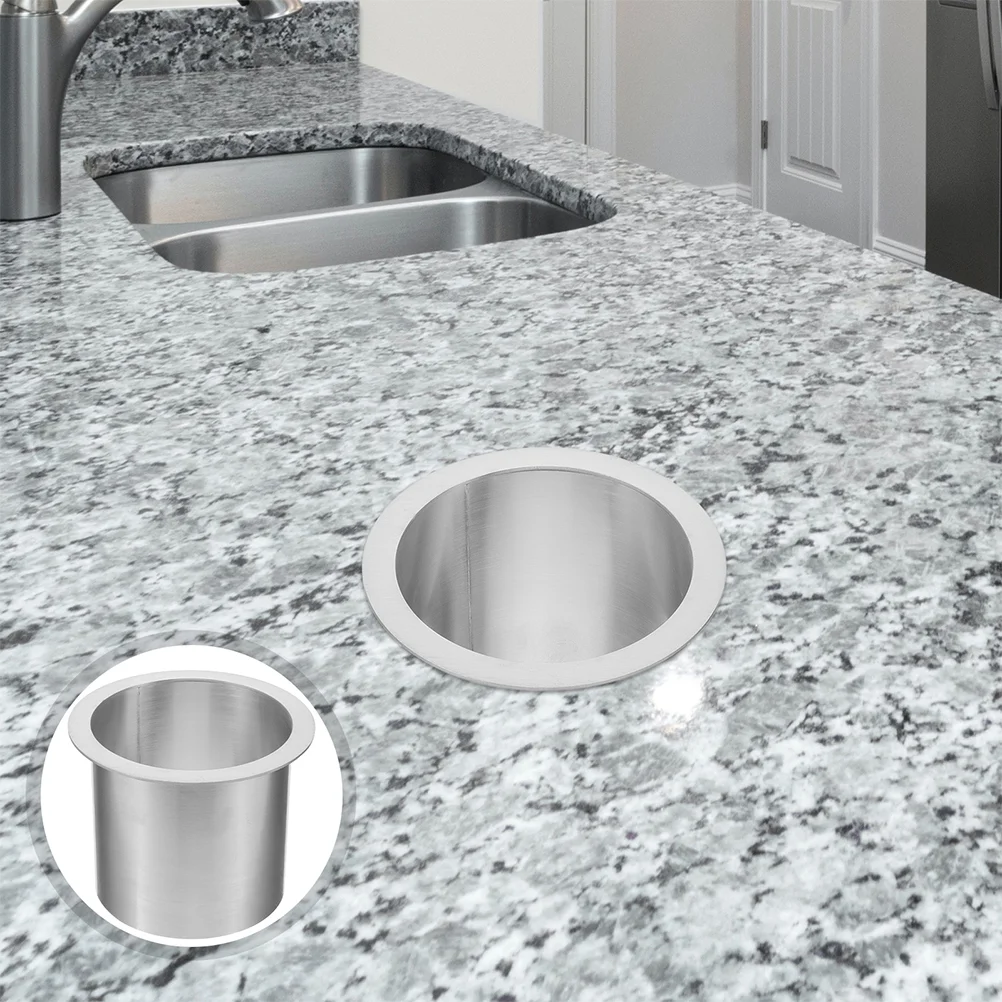 

Stainless Steel Countertop Bench Top Mount Waste Garbage Trash Bin Lid Cover Built-In Flush Round Metal Trash Can Wastebasket