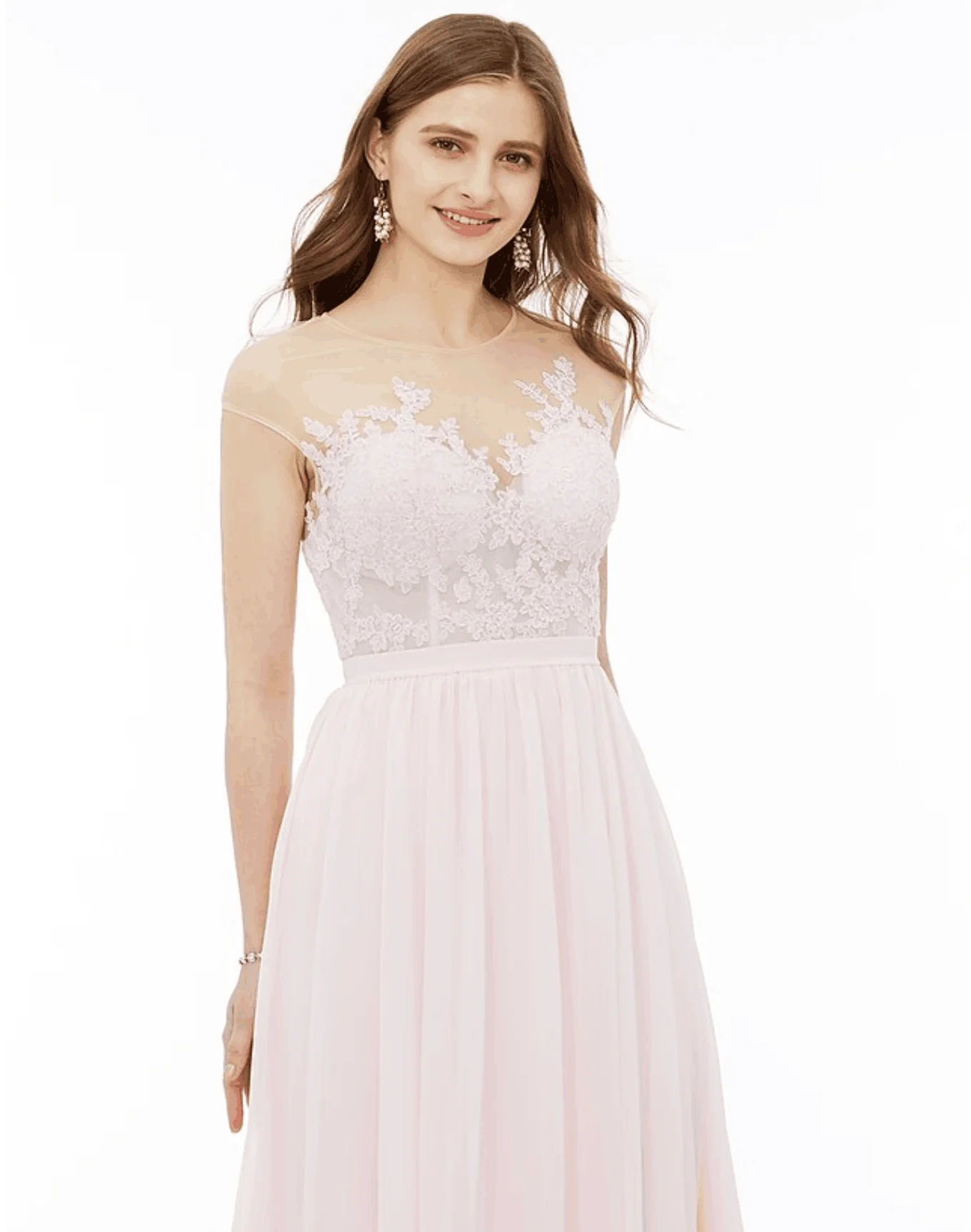 Scoop Neck Lace Appliques A-Line Chiffon Floor- Length Bridesmaid dresses