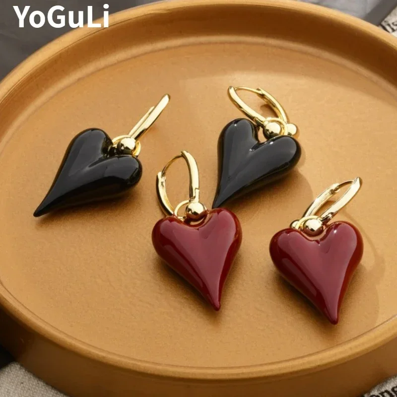 Fashion Jewelry Enamel Heart Dangle Earrings Girl Women Gifts Ear Accessories dangle earrings