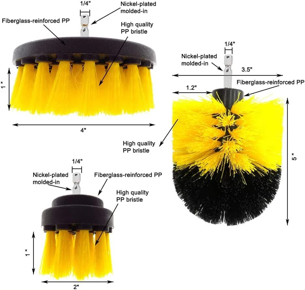 Cleaning Brush Set 3Pcs Electric Scrubber Brush Drill Brush Kit Plastic Round For Carpet Glass Car Tires Nylon 2/3.5/4''