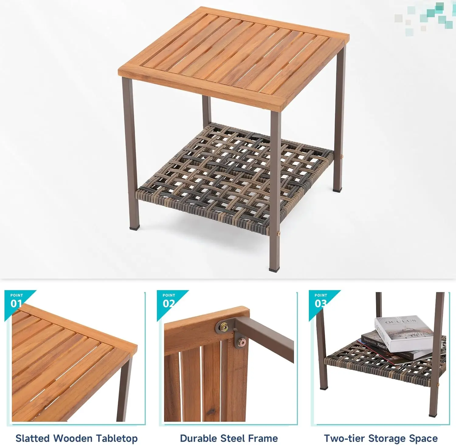 3 Pieces Rocking Bistro Set, Outdoor Conversation Bistro Chairs and Table Set with Wood Armrest and Soft Cushions,