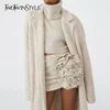TWOTWINSTYLE Three Piece Set For Women Lapel Long Sleeve Coat High Neck Vest High Waist Spliced Appliques Skirt Chic Sets Female 1