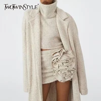 TWOTWINSTYLE Three Piece Set For Women Lapel Long Sleeve Coat High Neck Vest High Waist Spliced Appliques Skirt Chic Sets Female 1