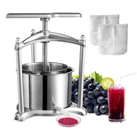 VEVOR Fruit Wine Press 6L 2 Stainless Steel Barrels, Manual Juice Maker with T-Handle, Triangular Structure for Kitchen Bars 1