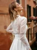 Fashion Wedding Dress High Neck Sheer Long Sleeves Sequined Applique A Line Satin Bride Dresses Woman Bridal Gown Vestido Noiva 4