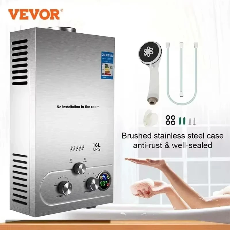 VEVOR LPG Hot Water Heater Gas Water Heater Stainless Steel Tankless Propane Gas LPG Boiler Home Appliance 6L-18L propane water heater