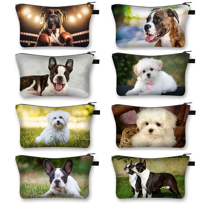 

Maltese / Boston Terrier, косметическая женская сумка с рисунком собаки, боксеры для собак, косметичка, органайзер, косметичка на молнии, женская сумка