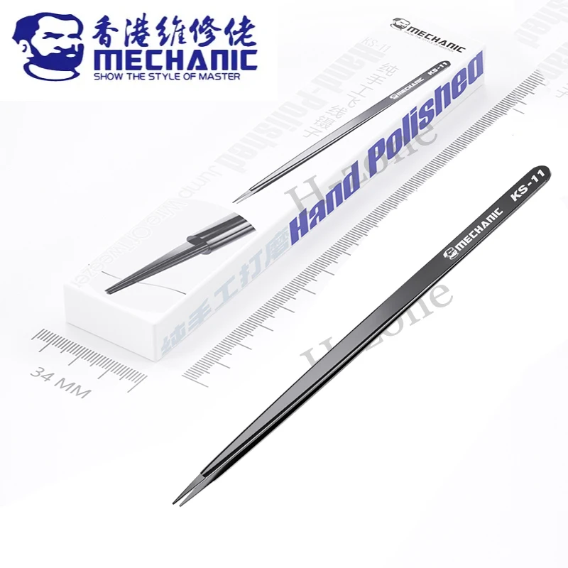 Precision Tweezers Phone Repair Tweezers MECHANIC KS-11 Hand Polished Jumper Non-magnetic Tweezers 0.008mm Tip Precision Stainless Steel Mobile Phone Repair Manual Tool