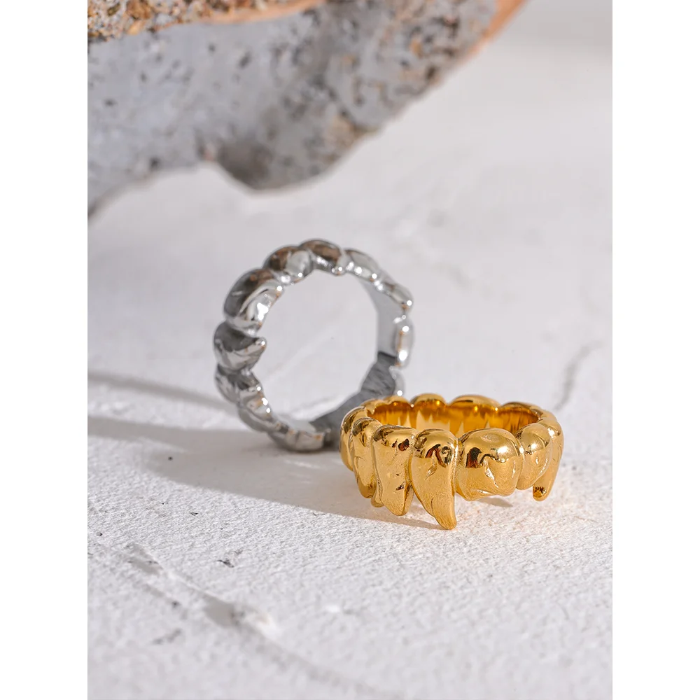 Yhpup 316l Stainless Steel Flame Heart Wide Ring Waterproof