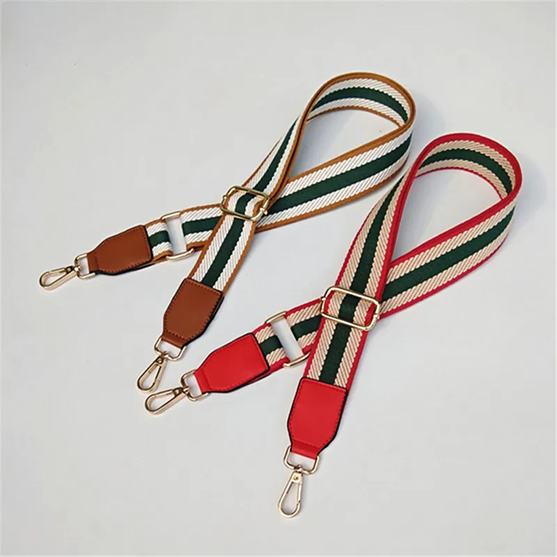 Classic Mix Color Striped Leather Long Strap Bag Accessories Adjustable Women's Shoulder Weight Reduction Gold Buckle Wholesale