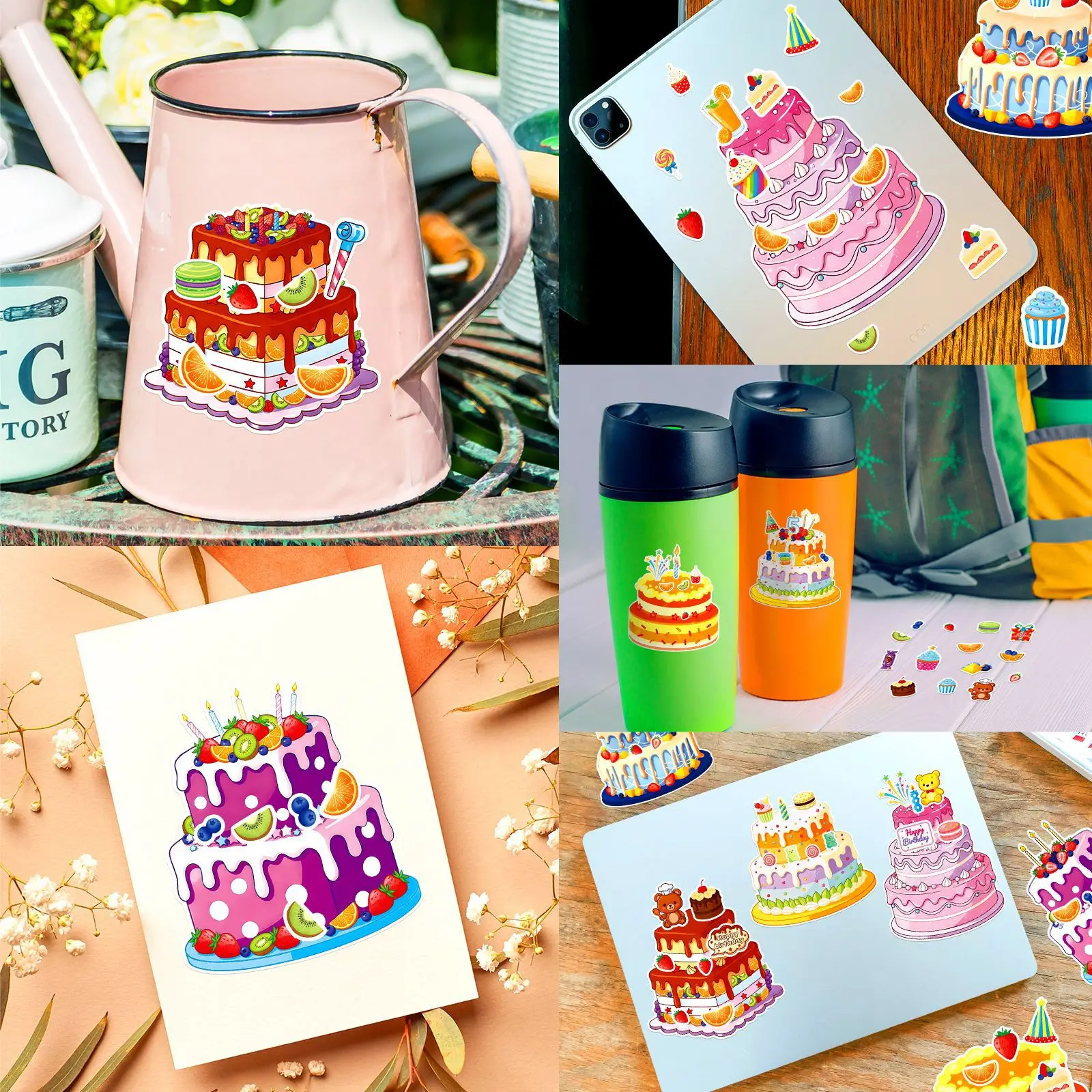 6 Stücke Kuchen Dessert Puzzle Aufkleber Spaß Kinder Lernspielzeug Kreative DIY Material Gesicht Aufkleber – Detail 13