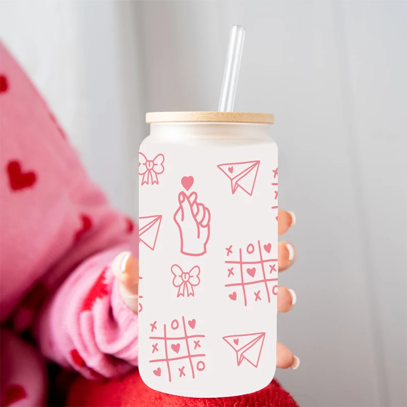 3D UV DTF Valentine's Day Heart Printed Transfers Stickers 16oz Cup Wraps For DIY Glass Ceramic Metal Leather Etc. D28961
