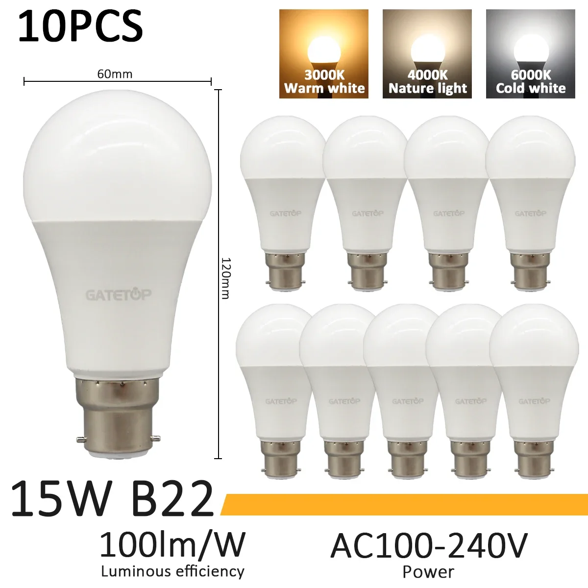 10pcs 15W B22