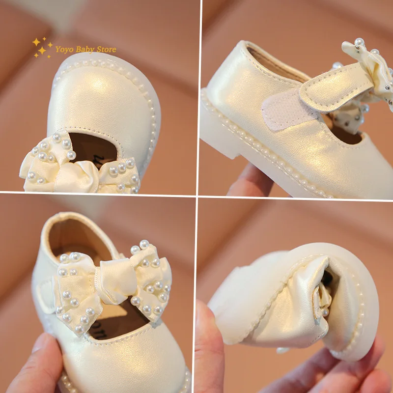Baby Girls Big Bow Shoes Low Heel Flower Wedding Party Dress Shoes Princess For Kids Toddler Leather