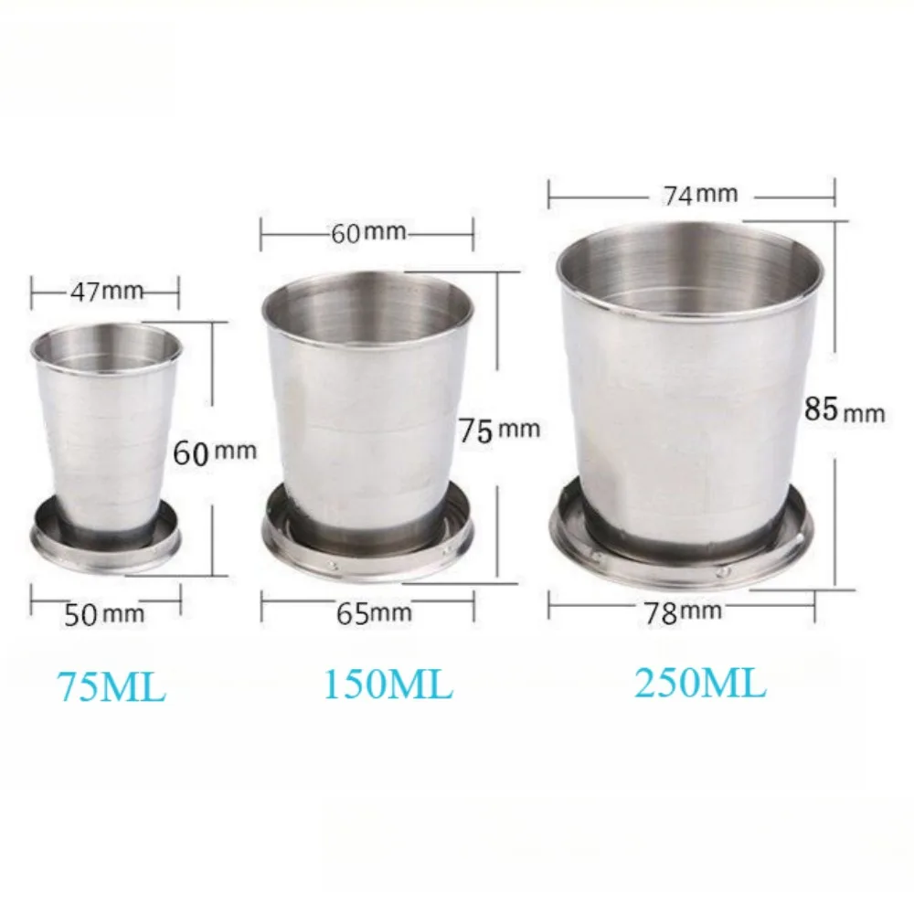 Stainless Steel Telescopic Folding Cup Portable Travel Wash Cup Outdoor Camping Mini Compressed Lightweight Durable Design