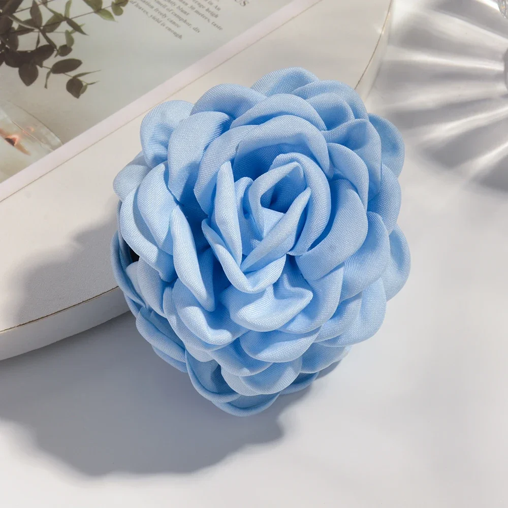 Vibrant Cotton Rose Flower Hair Claw Clips - Medium Size Shark Clamp