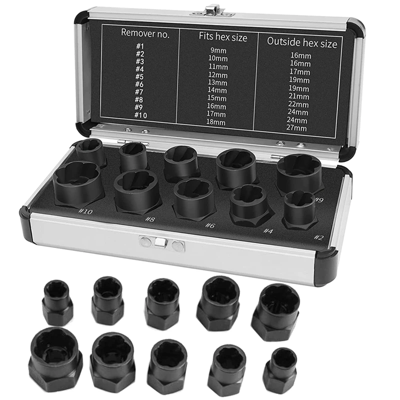 Impact Bolt & Nut Remover Set Nut Extractor Socket, Bolt Remover Tool Set For Multiple Sizes Hex