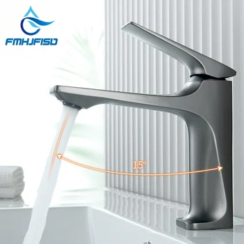Rubinetto per lavabo moderno con nucleo in ottone Rubinetto miscelatore per acqua calda e fredda grigio Maniglia singola Gru per lavabo montata su piano per bagno 1