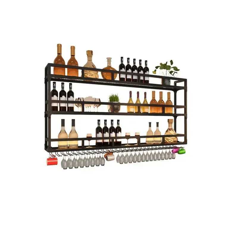 Industrial Wall-Mounted Bar Rack Integrated Shelf Iron Art Wall Storage Shelf Wall Hanging Light Bar Wine Glass Holder Shelf 5