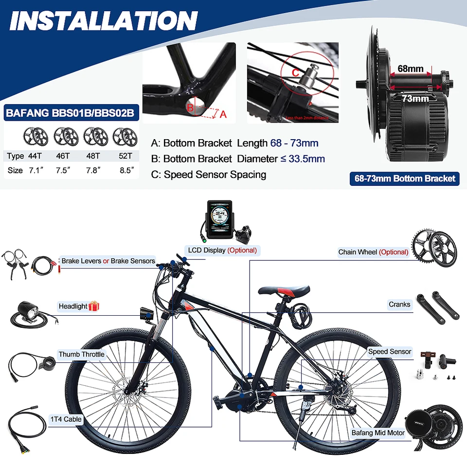 Bafang-ミッドドライブモーター、電動自転車、電動自転車変換キット