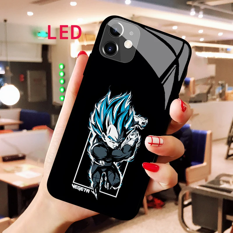 

DRAGON BALL Luminous Tempered Glass phone case For Apple iphone 13 14 Pro Max Puls Simplicity Fashion LED Backlight new cover