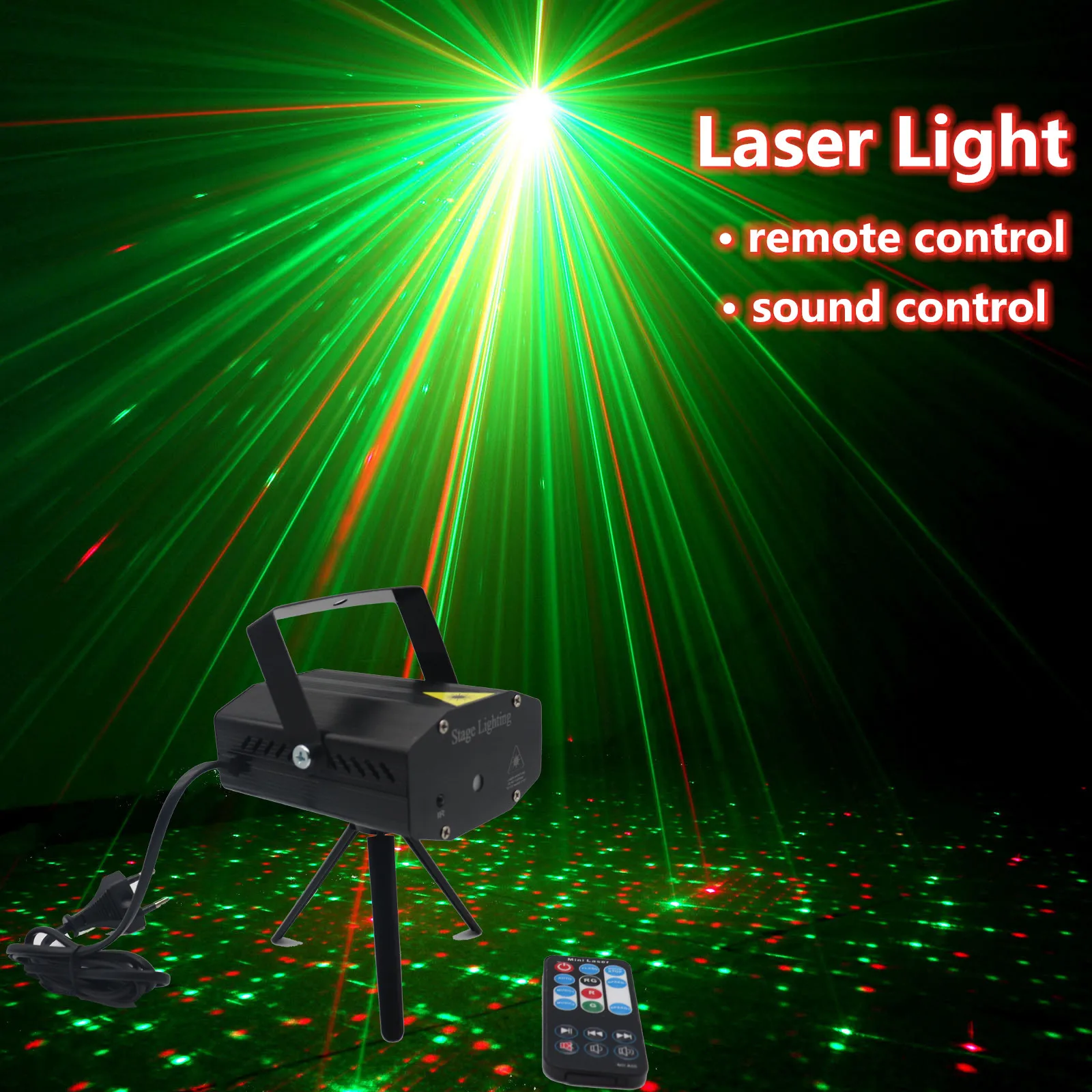 

Portable Mini LED R&G Laser Projector With Remote Stage Lighting Effect Adjustment Disco KTV Club Party Voice Control DJ Light