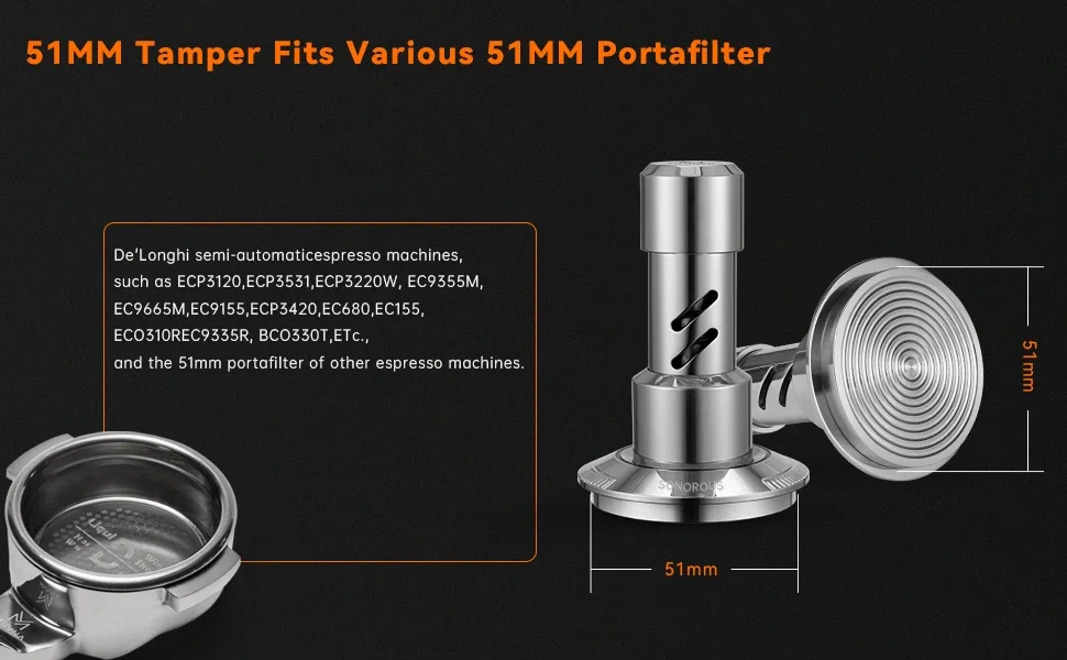 Description Picture 3 of itemMUVNA V2 Espresso Tamper, 30lbs pressure Spring-loaded Coffee Tamper,Stainless Steel Gravity Adaptive Height Distributor New Set