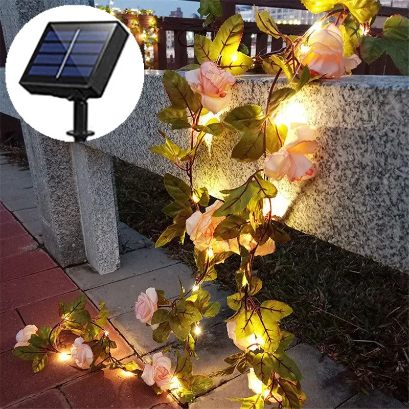 

10M/5M/2M Solar Power Light Solar Artificial Leaf Flower Christmas Lights Outdoor LED String Lights Garland Wedding Garden Decor