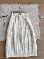 Thiened Cotton f Skirt Women's Retro Artistic Simple Match Mid-Length Cotton Skirts Commute Sle  And Pear Body pes