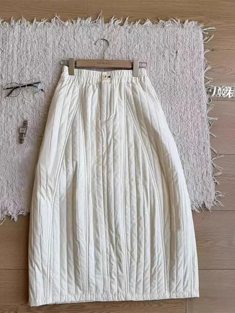 Thiened Cotton f Skirt Women's Retro Artistic Simple Match Mid-Length Cotton Skirts Commute Sle  And Pear Body pes