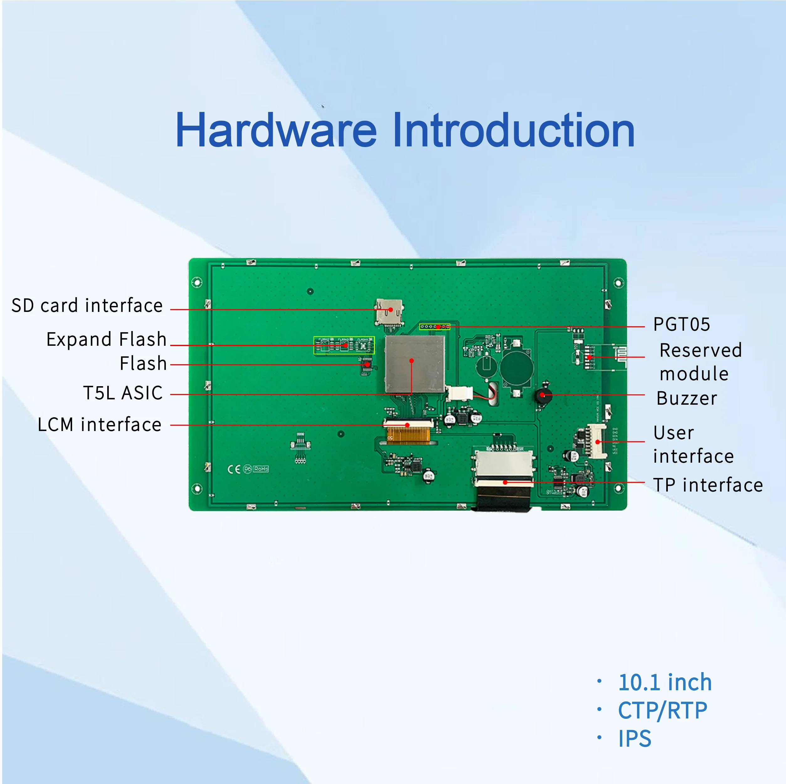 DWIN 10.1 Inch commercial grade 1024*600 HMI touch screen for Arduino/STM32 IPS Screen RGB/TTL/RS 232 display module touchscreen display