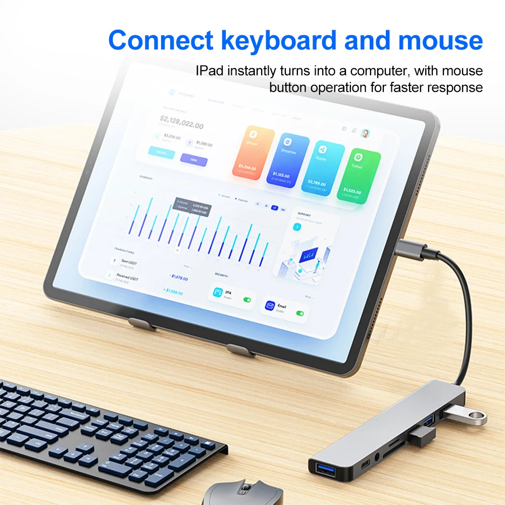 7-in-1 USB 3.0 HUB USB C HUB TYPE-C to USB SD TF Adapter 5Gbps  Fast Speed Tramsmission USB C Docking Station For PC MacBook