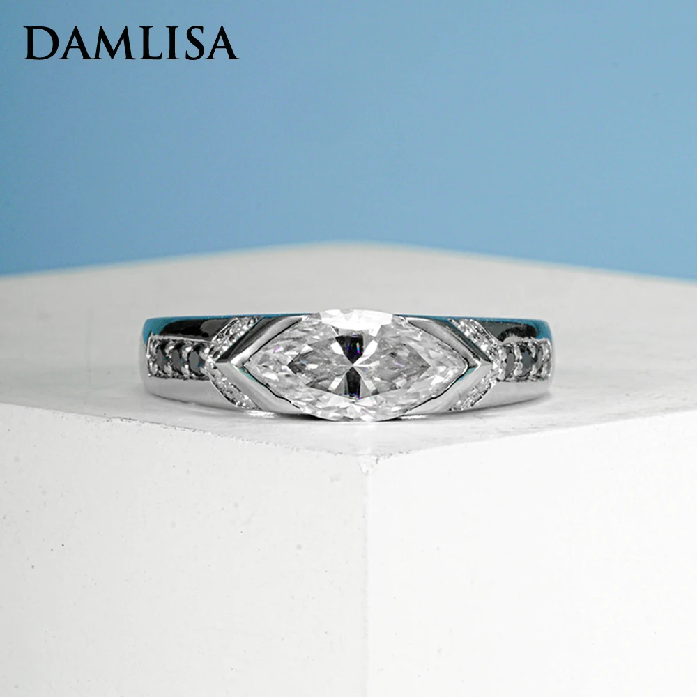 

DAMLISA 1ct Marquise Cut D Color Moissanite Engagement Men Ring 925 Sterling Silver Wedding Rings For Women Customized Jewelry