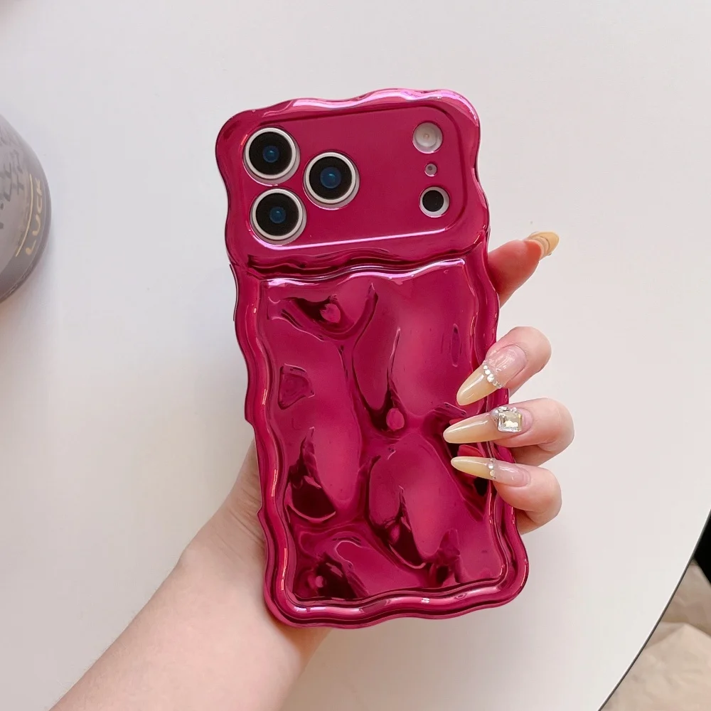 Electroplated Meteorite Patterned Phone Case with Creative Wave Border and Airbag Cover