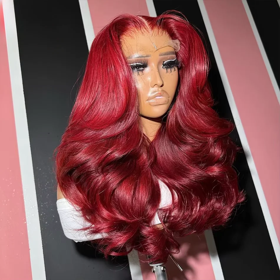 30 Inch 99J Burgundy Lace Front Wigs Human Hair Pre Plucked 200% Density Body Wave Lace Front Wigs Human Hair Wig Transparent