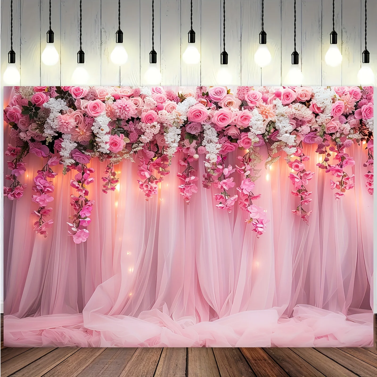 Rosa florales Hintergrundtuch, Blumenfotografie-Hintergrund, Kuchen- und Dessert-Tischdekoration, Hochzeits- und Geburtstagshintergrund – Detail 7