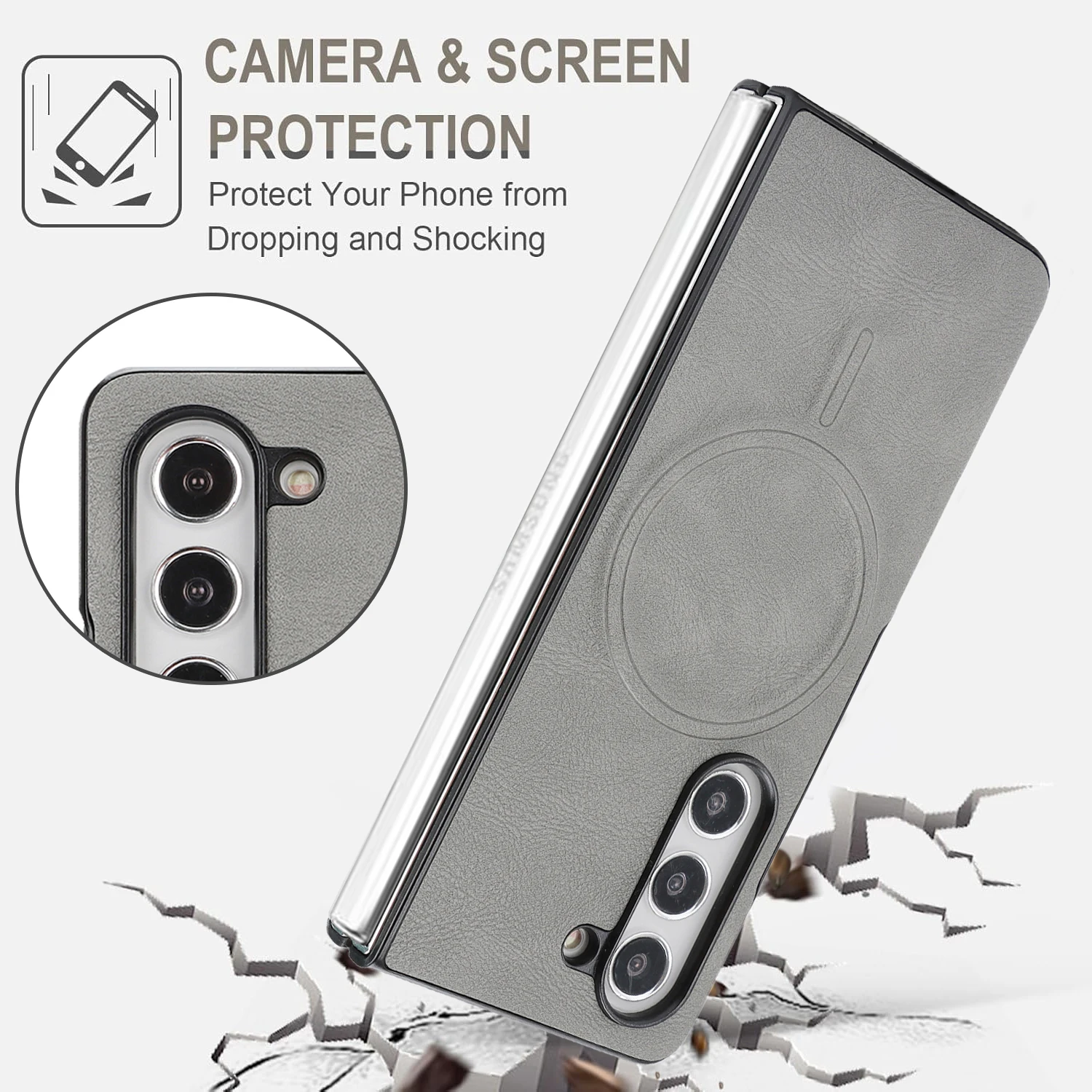 Étui en cuir magnétique de chargement sans fil pour Samsung Galaxy Z Fold 7 6 5 4 3, housse de téléphone Anti-chute, pare-chocs Magsafe – Image 4