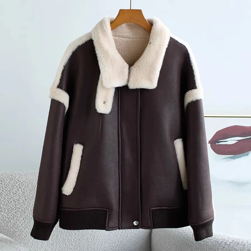 Wool Jacket Women Winter New Long-sleeved Zipper Pocket Thickened Warm Overwear Casual Fashion Streetwear Outerwear
