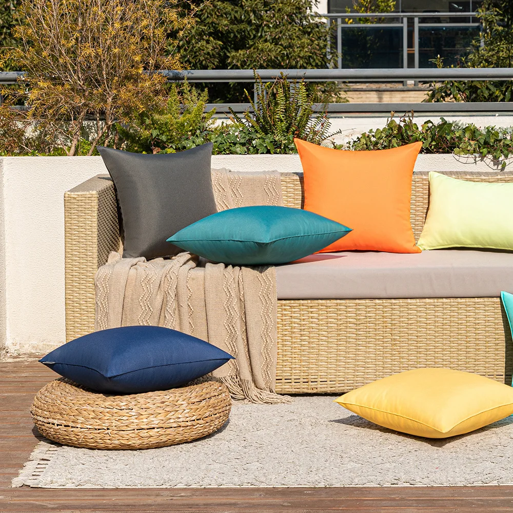 Solid Color Outdoor Waterproof Cushion Cover Candy-colored Simple Rainproof Stain-resistant Throw Pillow Covers for Patio Sofa 2