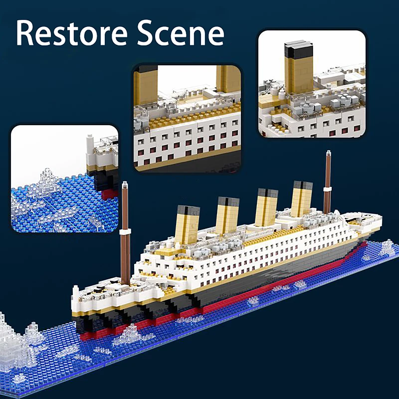 

Titanic Micro Mini Building Blocks Set, 1860Pcs Titanic Toy Ship Model Building Bricks, 3D Puzzle Sets DIY Educational Toys