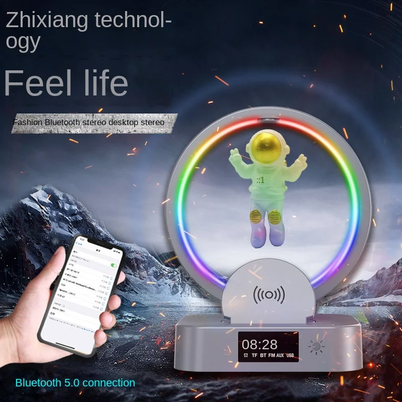 

Trend selling Blue tooth Support TF/FM Usb Play 360 Degree Stereo Gift Ornament Rgb Maglev Astronaut Wireless Speaker Light Cloc