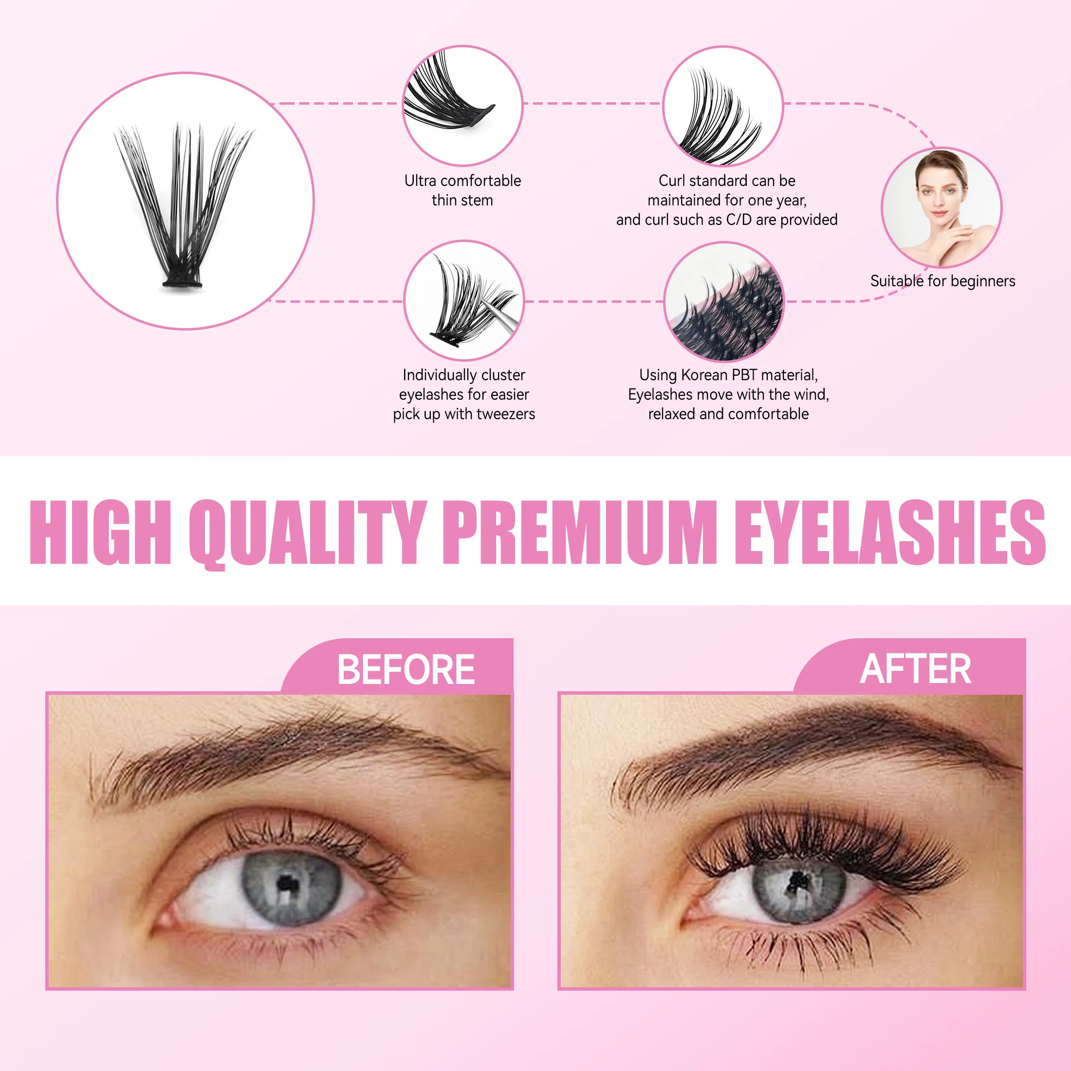 DIY 240PCS 40D 8-16mm Lash Extension Kit Fake Eyelashes Lash Glue Clusters Lash Bond and Seal Makeup Tools for Gluing Lashes