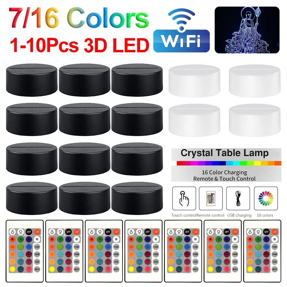 10 Pack 3D Nacht LED Lampvoet Afstandsbediening USB Kabel 16 Kleuren Light Show Display Sta