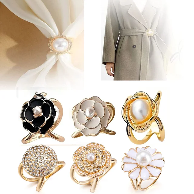 Elegant Pearl Floral Scarf Ring Clip Camellia Flower Scarf Buckle for Women  Scarf Ring Buckle Women
