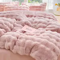 Thickened High-end Milk Fleece Four-piece Set Rabbit Fleece Bed Skirt Quilt Cover Winter Flannel Double-sided Fleece Bedding Set