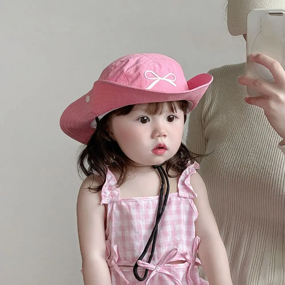 Korean Style Candy Color Bucket Hat Bow Embroidery Quick-dry Summer Kid Sunhat Anti-UV Sun Hat Shading Hat