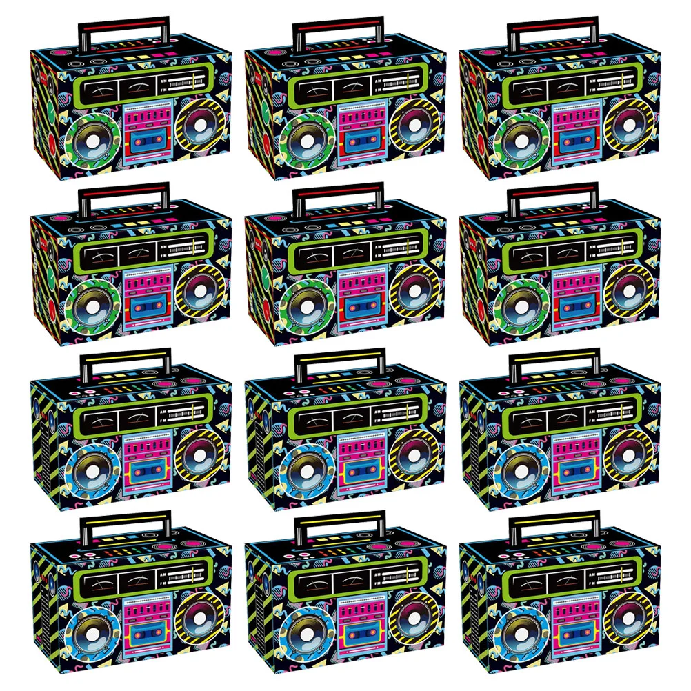 

12 Pcs Ornament Paper Cookie Boxeses Packing Gift Cassette Tape Table Decor Retro Party Decorations